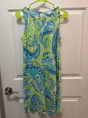 escapada Blue and Green Swirl knee length Dress (runs small ) M